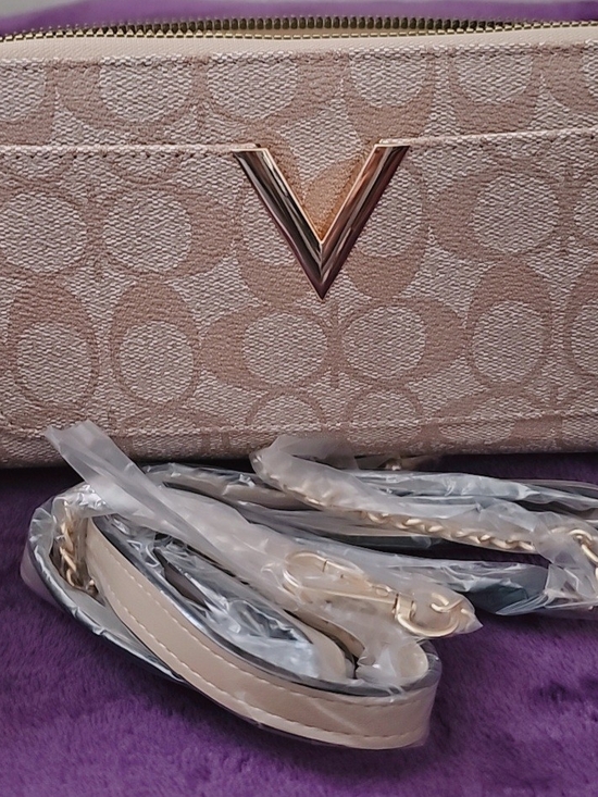 None Handbags - V-Accent Crossbody Bag in Light Beige